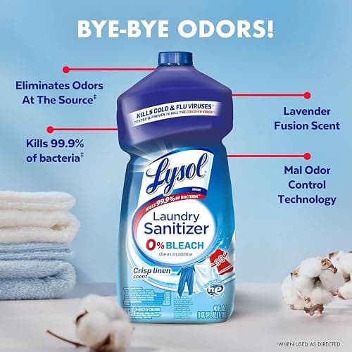 Lysol Disinfectant Laundry Sanitizer, Laundry Detergent Additive, Color Safe Bleach Alternative, Laundry Odor Eliminator, Kills Bacteria & Viruses, Crisp Linen Scent, 40 fl oz (pack of 4) thumbnail 2