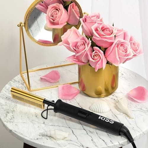 KISS Professional Pressing Comb with Polished Gold Smoothing Comb, Safety Stand, Digital LED Temperature Display, & Tangle Free 360° Swivel Cord thumbnail 10