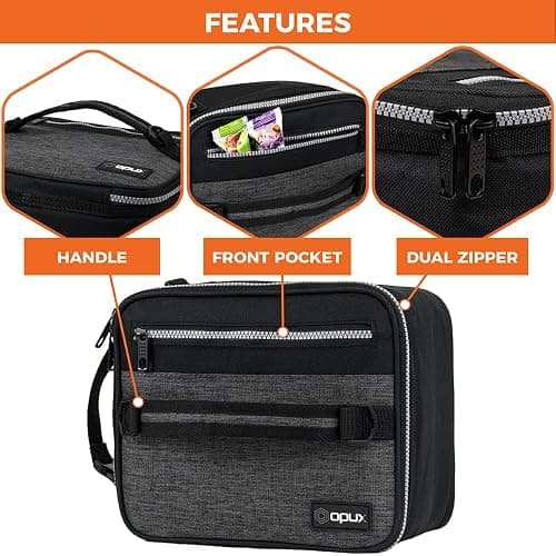 opux Insulated Lunch Box for Men Women Adult, Compact Lunch Bag for Kids Boy Girl Teen, Soft Lunch Cooler Bag for Work School, Leakproof Lunchbox Lunch Pail with Clip-on Buckle, Heather Charcoal thumbnail 6