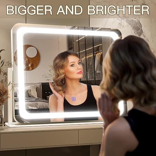FENNIO Vanity Mirror with Lights 22''x17'' Makeup Mirror with Lights,Vanity Mirror Touch Screen with 3-Color Lighting,Dimmable,for Vanity Desk Tabletop thumbnail 2