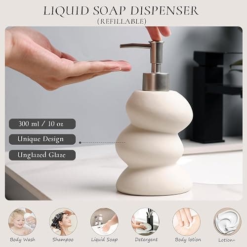 Bathroom Accessory Set 5PCS, Ceramic Bathroom Accessories Set, Irregular Shape Small Bathroom Sets Accessories Complete, Home Apartment Minimalist Decor Vanity Countertop, Beige, ANTIS'S HOME thumbnail 4