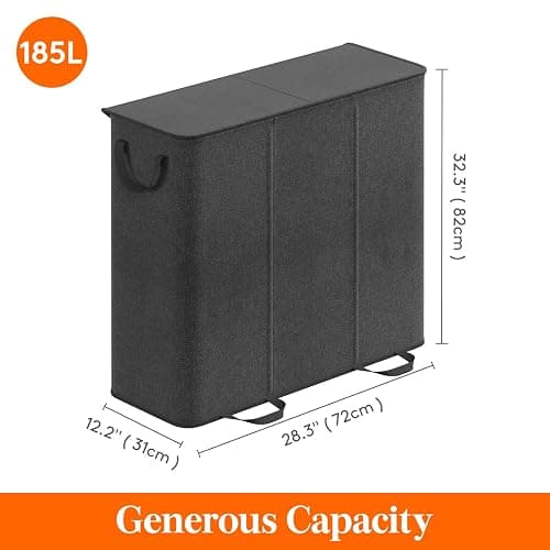Lifewit Triple Laundry Hamper with Lid and Removable Laundry Bags, Large Collapsible 3 Dividers Dirty Clothes Basket with Handles for Bedroom Laundry Room Closet Bathroom College, 185L Black thumbnail 3