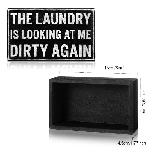Jetec Farmhouse Laundry Room Decor Funny Room Box Signs Rustic The Laundry Is Looking at Me Dirty Again Wood Box Sign for Home Bathroom Decoration, 6 x 3.54 x 1.77 Inches(Black) thumbnail 3