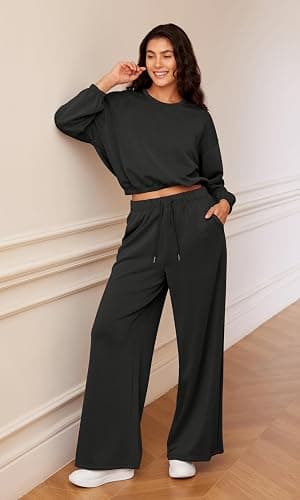 ODODOS Women's Modal Soft Extra Wide Leg Pants with Pockets Drawstring High Waist Pull-On Casual Pants thumbnail 2