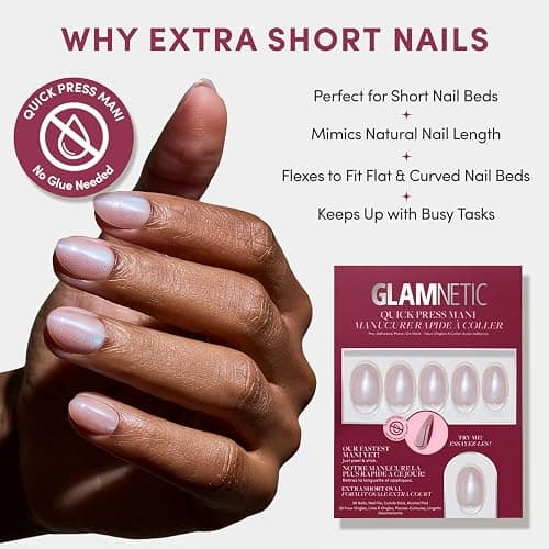 Glamnetic Quick Press Mani - No Glue Press On Nails, Just Peel and Stick, Oval Extra Short Nails, Mess Free, Salon Quality Stick On Nails, Nude Glazed | in 15 Sizes - 30 Nail Kit thumbnail 7