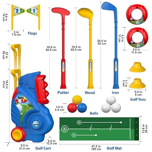 Liberry Toddler Golf Set for 2 3 4 Years Old Boys Girls, Upgraded Kids Golf Clubs Set with Cart, Putting Mat, Outdoor Indoor Sports Toy Birthday Gift, Blue thumbnail 2