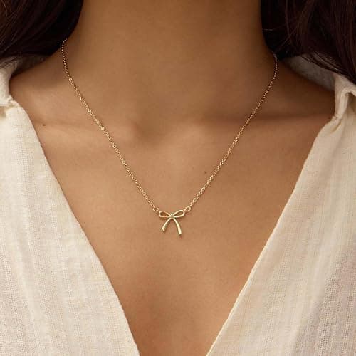 Thaivor Christmas Gifts Stocking Stuffers for Women Dainty Bow Necklace 14K Gold Plated Cute Choker Small Pendant Charm Necklaces Teen Gift Trendy Stuff Personalized Jewelry thumbnail 5