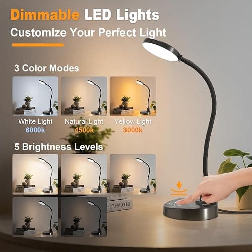 15W LED Desk Lamp with USB Charging Ports – Dimmable Table Lamp with 3 Color Temps, 5 Brightness, 4 Timers, Flexible Gooseneck Light with Base, Eye-Caring Reading Light for Home Office, Bedroom, Study thumbnail 2