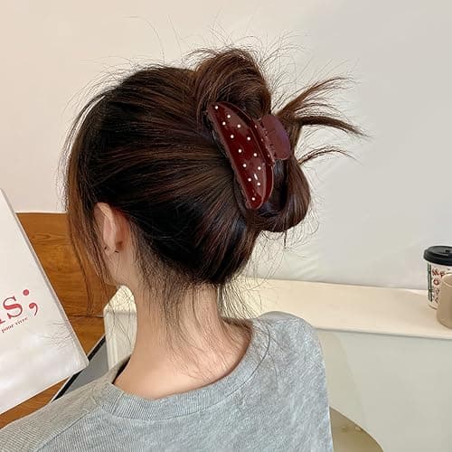 Red Polka Dots Hair Clips Cute Winter Hair Claw Clip Polka Dots Design Valentine's Hair Jaw Clips Nonslip Acrylic Hair Clamps Medium Acrylic Hair Barrette Fall Winter Fashion Hair Clips for Women thumbnail 5