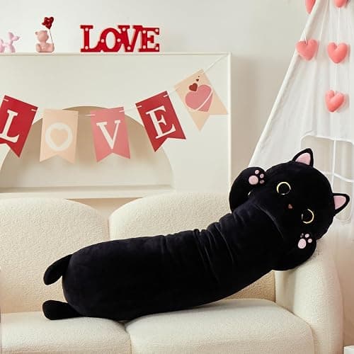 MaoGoLan Long Cat Body Pillow for Kids, 44'' Big Kitten Plush for Adults, Big Black Cat Stuffed Animal for Girl, Large Kitten Plush Throw Pillow for Mother's Day Birthday Gift, Baby Shower Party Decor thumbnail 8