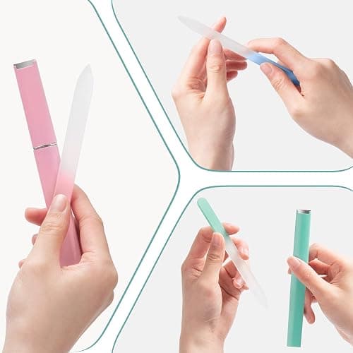 Diodiva Glass Nail File 3 Pack with Case for Natural Nails Fingernail Files | Etched Tempered Glass Double-Sided Crystal Nail Files, Fine Grit Gentle Nail Care Prevent Splitting Stocking Stuffers Gifts thumbnail 2