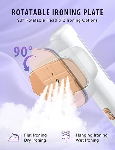 Travel Steamer for Clothes, Portable Mini Clothes irons, 120-240V Adaptive Voltage Clothes Steamer Handheld, Garment Steamer, 15s Heat Up, Adjustable Steam/Temperature - White thumbnail 5