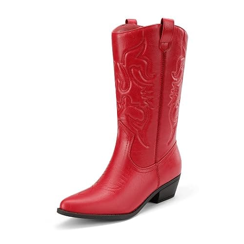 DREAM PAIRS Women's Cowboy Boots Pull On Cowgirl Boots Mid Calf Western Boots, Available in Regular and Wide Calf - Image 1