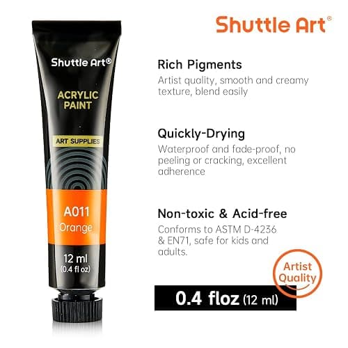 Shuttle Art Acrylic Paint Set, 15 x 12ml Tubes Artist Quality Non Toxic Rich Pigments Colors Perfect for Kids Adults Beginners Artists Painting on Canvas Wood Clay Fabric Ceramic Crafts thumbnail 4