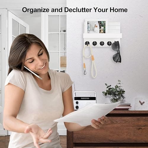 Lwenki Key Holder for Wall, Decorative Key and Mail Holder with Shelf Has Large Key Hooks for Bags, Coats, Umbrella – Paulownia Wood Key Hanger with Mounting Hardware (9.8”W x 6.7”H x 4.2”D) thumbnail 7