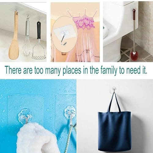 Jwxstore 24 Pack Heavy Duty Self Adhesive Hooks - 33lb Max, Transparent, Waterproof, Sticky Wall Hooks for Keys, Bathroom, Shower, Outdoor, Kitchen, Door, Home Improvement, Utility thumbnail 3