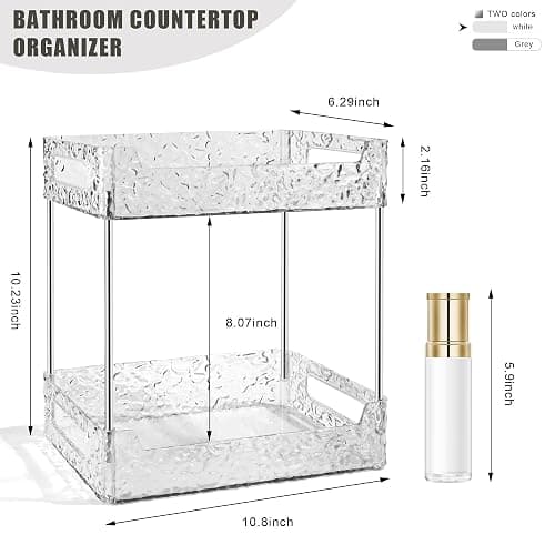 TENDER EPOCH 2-Tier Bathroom Counter Organizer Countertop Storage, Dresser Organizer Vanity Tray for Makeup, Perfume Organizer Cosmetics Skincare Shelf - Clear - Clear White - 2-Tier thumbnail 3