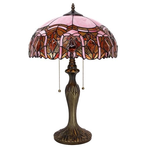 ZJART Tiffany Table Lamp Stained Glass Lamp 16X16X24 Inch Antique Reading Light (Pink Jewelry) - Image 1