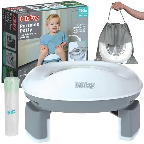 Nuby On-The-Go Portable Potty Seat - Travel Toilet Seat for Boys and Girls 18+ Months - Includes Storage Bag and Disposable Potty Liners - Toddler Travel Essentials - Toddler Potty Training Toilet thumbnail 2