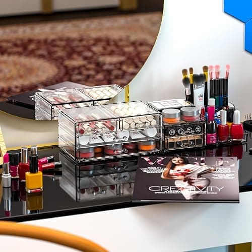 SUOXING Clear Acrylic Makeup Organizer for Vanity,Bathroom,Dresser,6 Drawer Cute Make up Organizers for Counter,Plastic Countertop Makeup Storage for Beauty,Jewelry,Brush,Cosmetic,Skin Care Organizer thumbnail 2