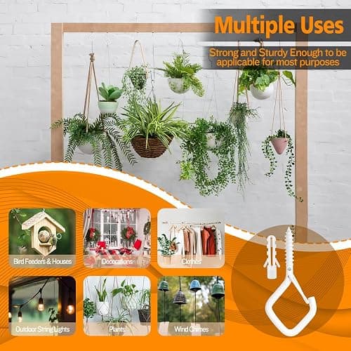 10PCS Ceiling Hooks - Heavy Duty Wall Hooks for Hanging Lights, Plants, & More - White Metal Screw-in Hooks for Garage, Siding, & Christmas Lights thumbnail 6