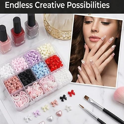 Elegant Nail Art Decorations - 3D Flatback Pearls, Crystal Rhinestones and Gold Bows for Professional Salon Nail Design, Luxury Manicure Supplies for Women thumbnail 7