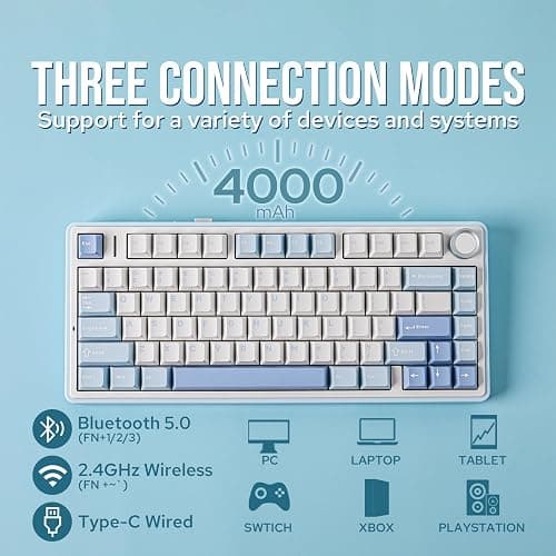 EPOMAKER x Aula F75 Gasket Mechanical Keyboard, 75% Wireless Hot Swappable Gaming Keyboard with Five-Layer Padding&Knob, Bluetooth/2.4GHz/USB-C, RGB (Sea Salt Blue, LEOBOG Reaper Switch) thumbnail 3