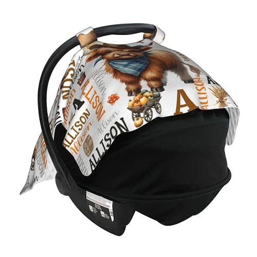 Personalized Baby Western Highland Cow Car Seat Canopy for Babies,Custom Name Car Seat Covers for Boys Girls,Universal Fit for Infant & Toddler & Newborn Breathable Multi-Use Stroller Cover All-Season thumbnail 5