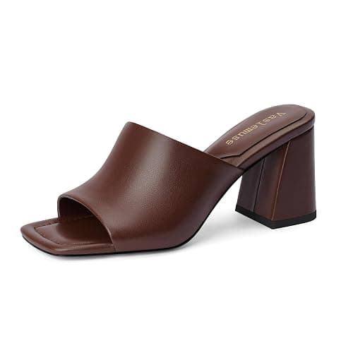 Vaslemuse Mule Heels For Women, Chunky Block Heeled Sandals, Square Open Toe Casual Comfort Slide Shoes - Image 1