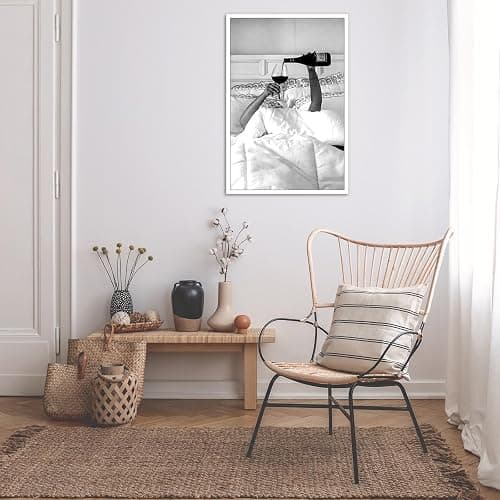 Quark Vintage Feminist Wall Decor Funky Black and White Canvas Wall Art Aesthetic Posters Trendy Woman Drinking Wine in Bed Print - Photo for Tavern Bar She Shed Man Cave Home Bar 12x16in Unframed thumbnail 6