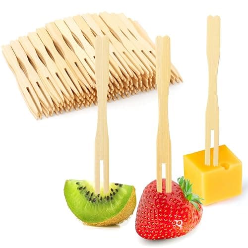 400 Bamboo Appetizer Forks, 3.5 Inch Mini Bamboo Forks for Charcuterie Boards Accessories, Fancy Toothpicks for Appetizers, Disposable Wooden Cocktail Fork, Small Fruit Food Picks for Party Supplies - Image 1