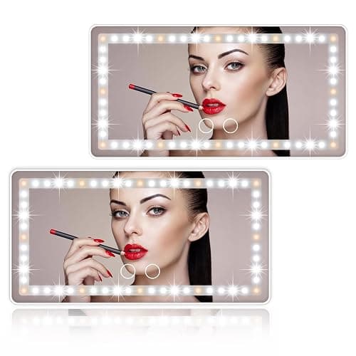 Car Sun Visor Vanity Mirror, 2 Pcs Rechargeable Makeup Mirror with 3 Light Modes & 60 LEDs - Dimmable Clip-on Rear View Sun-Shading Cosmetic Mirrors, Universal for Car SUV Truck - Image 1
