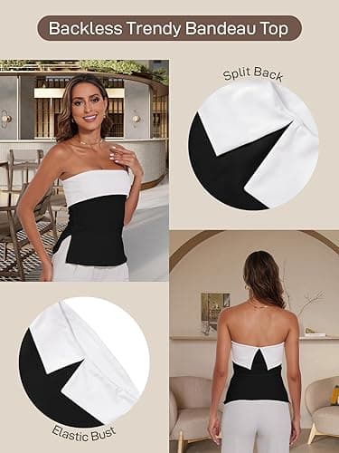 Strapless Tube Tops for Women Backless Going Out Bandeau Top Sexy Trendy Off Shoulder Side Split Summer Bustier Tops thumbnail 4
