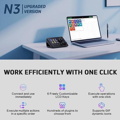 ActionRing Streaming Macro Keypad, Stream Controller Deck, Gaming Shortcut Keyboard, with Customizable 6 LCD Shortcut Keys, 3 Buttons and 3 Knobs, Trigger Actions in OBS/Twitch/YouTube, Windows 10/Mac14.0 (N3 Black) thumbnail 2