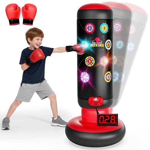 HopeRock Punching Bag for Kids, Boxing Set with Scoring, Light, Music, 4 Game Modes, Inflatable Boxing Bag with Gloves, Birthday Gifts Toys for 4-8-12 Years Old Boys - Image 1