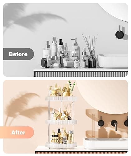 3 Tier Lazy Susan Bathroom Countertop Organizer, 360° Clear Rotating Makeup Cosmetic Perfume Storage Tray, Spinning Vanity Organizer Shelf for Bathroom Cabinet, Dresser, Kitchen(Large) thumbnail 6