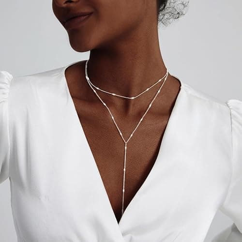LULII Lariat Gold Necklace for Women Trendy Dainty 14k Gold Plated/Silver Layered Chain Drop Necklaces Y-Shaped Necklace Jewelry for Women Gifts thumbnail 2
