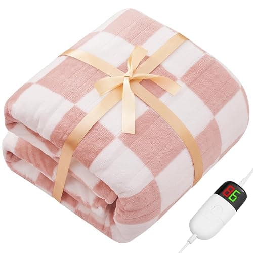 Light Pink Heated Blanket Electric Throw, 50X60 Heating Blanket with 10 Heat Levels & 8 Hours Auto Off for Lap, Checkered Plaid Soft Sherpa Blankets Warmer Gifts for Couch Grandma Women Adults thumbnail 9