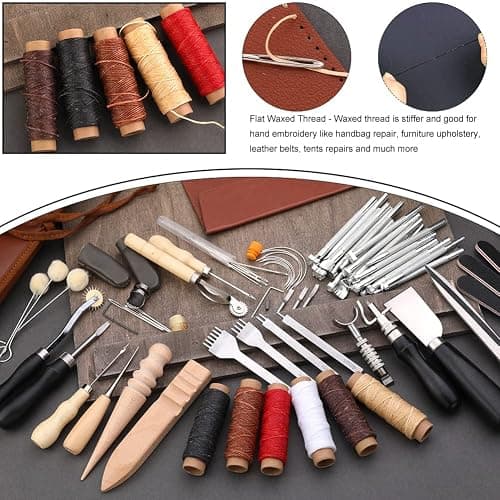TLKKUE Leather Working Tools Leather Craft Tools for Carving Stamping Sewing Punching Cutting with Custom Storage Bag Professional Tooling Kit for Crafting, Repair & DIY Projects thumbnail 8
