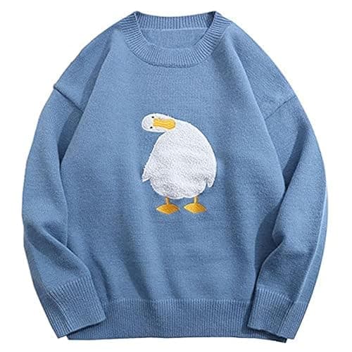 Aelfric Eden Oversized Sweaters for Women Trendy Unisex Duck Graphic Knit Fall Sweater Streetwear Couple Crewneck Pullover - Image 1