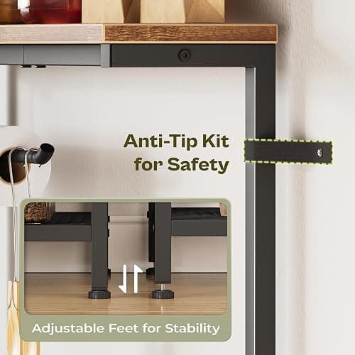 Huuger 4-Tier Bakers Rack with Reversible Power Outlet, 23.6 Inch Microwave Stand, Kitchen Coffee Bar, with Top Shelf, 6 S Hooks, Rustic Brown thumbnail 8