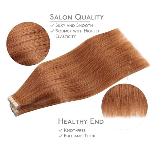 WENNALIFE Tape in Hair Extensions, 40pcs 100g 24 Inch Dirty Ginger Human Hair, Straight Invisible Reusable Real Extensions thumbnail 4