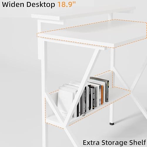 COTUBLR Small Desk, 27.5 Inch Small Computer Desk for Small Spaces, Computer Desk with Adjustable Monitor Stand, Compact Desk with Storage, Tiny Desk Study Desk for Bedroom Home Office, White thumbnail 5
