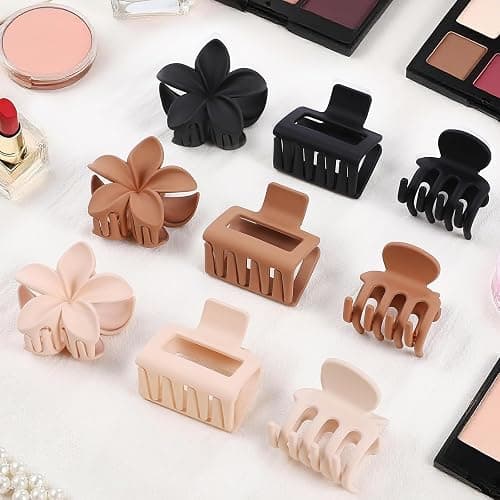 3 Styles Medium Hair Clips for Women 9 Pcs Small Claw Clips for Thin Hair Flower Hair Clips for Thick Hair Square Hair Claw Clips for Girls Hawaiian Plumeria Hair Accessories for Women (Brown) thumbnail 5