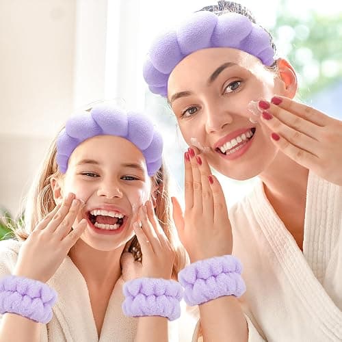 Zkptops Spa Headband for Washing Face Wristband Set Sponge Makeup Skincare Headband Terry Cloth Bubble Soft Get Ready Hairband Women Girl Puffy Padded Headwear Non Slip Thick Hair Accessory(Purple) thumbnail 7