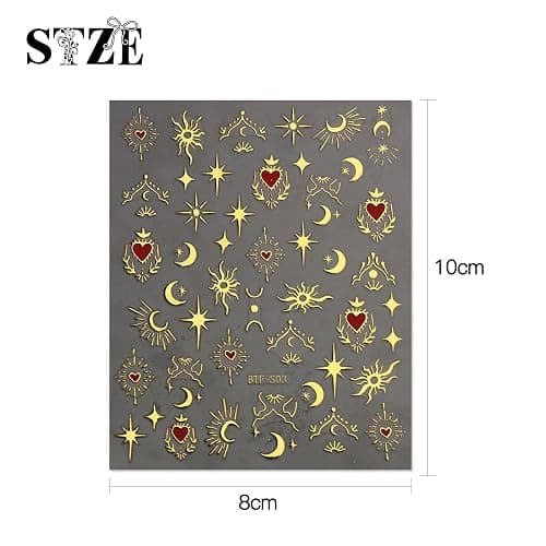 JMEOWIO 9 Sheets Moon Star Nail Art Stickers Decals Self-Adhesive Pegatinas Uñas Sun Nail Supplies Nail Art Design Decoration Accessories thumbnail 7