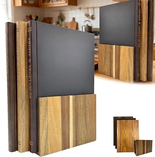 Lot de 3 planches à découper en bois massif avec support en bois pour les amateurs de livres, fruits, légumes, viande, poisson, fromage et pain (marron) - Image 1