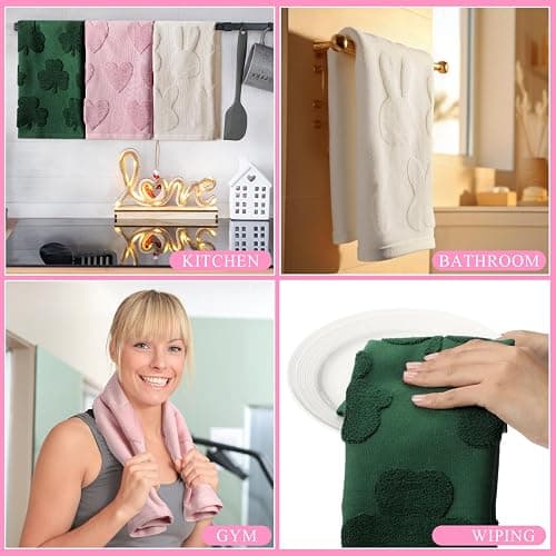Remagr 3 Pcs Seasonal Hand Towels Set Holiday Jacquard Bath Towels Heart Valentine's Day St. Patrick's Day Easter 29.5 x 13.8 Soft 100% Cotton Kitchen Towel Gift for Home Bathroom Spring Decor thumbnail 6