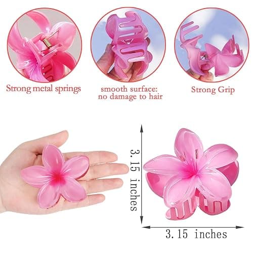 BAISEN 6 pcs Color Flower Hair Clips,3.14 inches Large Hawaiian Flower Claw Clip for Women Thin Thick Hair,Strong Non-slip Hibiscus hair clip, Tropical Beach Vacation hair accessories for Women Girls thumbnail 3