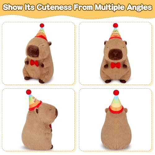 Achwishap Capybara Plush,Cute Plushies Capybara Stuffed Animal,Capybaras Plush Toys,Kawaii Plushie Stuffed Toy with Birthday Hat Plushie Gift for Kids Adults Birthday(Capybara with Birthdays Hat,12”) thumbnail 9